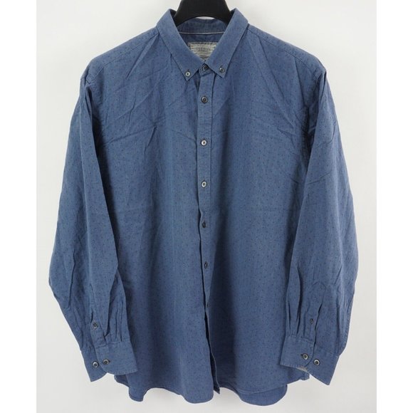 Gazman Australia Men's 2XL Long Sleeve Blue Brown Dot Cotton Button Down Shirt - Picture 1 of 9